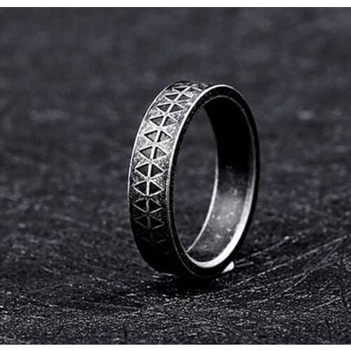 Retro Serrated Tattoo Totem Band Ring for Men Decaying Stainless Steel Punk Horizon Vintage Gothic Male Jewelry