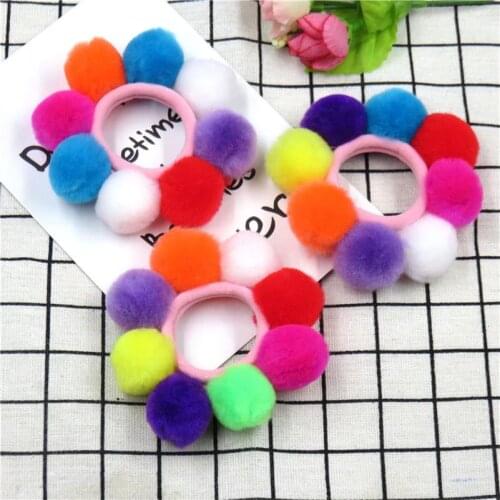 1PCS Candy Full Long Hair Balls Elastic Hair Bands For Girls Handmade Bow Headband Scrunchy Kids Hair Accessories For Women 2018