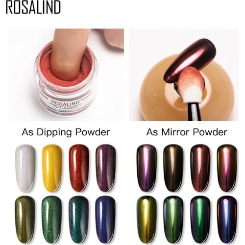 ROSALIND Nail glitter dipping powder Mirror Effect 2 in 1 Holographic For Manicure pigment dip powder set Nail Art Decorations