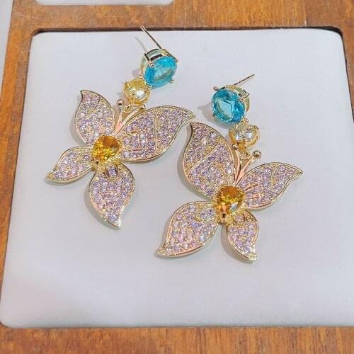High-end Luxury Butterfly Earrings Are Fashionable Earrings For Women Pink Jewelry boucle oreille femme сережки необычные E9598