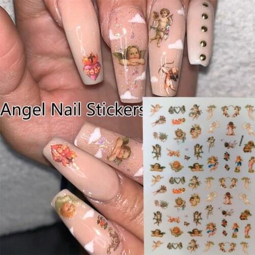 Nail Art Stickers Self-Adhesive 3D Jesus Christ Flowers Angel Baby Colorful Religious Series 2.3 * 8.7cm DIY Nail Decal Sticker