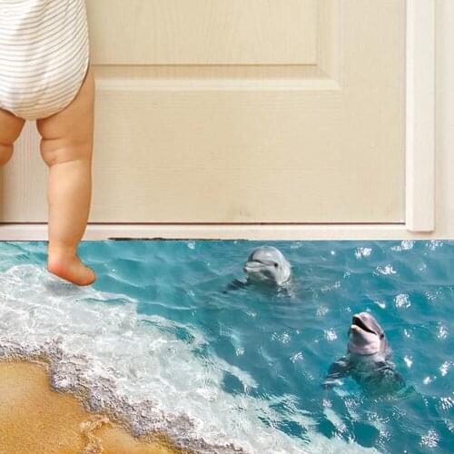 Custom Self-adhesive Floor Mural Photo Wallpaper 3D Seawater Wave Flooring Sticker Bathroom Wear Non-slip Waterproof Wall Papers