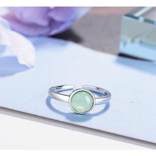 925 Sterling Silver Green Opal Round Rings Adjustable Size Finger For Women Wedding Party Jewelry jz048