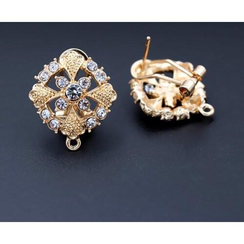 African Earrings Post with Loop Connectors Paved CZ Square Indian Women Chile Wedding Earrings DIY Findings Crafts Metal Jewelry