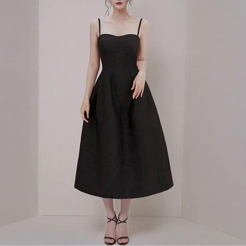 SMTHMA 2021 New Fashion Women Summer Dress Sling High Waist Sexy Spaghetti Strap Female Elegant Black Dresses Vestidos