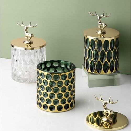 Modern Golden Deer Luxury Glass Jar Necklace Earrings Storage Jar Candy Small Object Storage Bottle Home Decoration Accessories