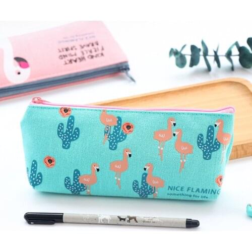 DL Korean cute simple Flamingo canvas bag student female small fresh zipper large stationery bag pencil box