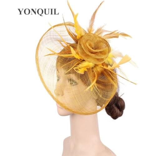 Women Party Hat Fascinator Wedding Bridal Mesh Hats Elegant Female Church Race Tea Headpiece Feathe Hair Accessories SYF470