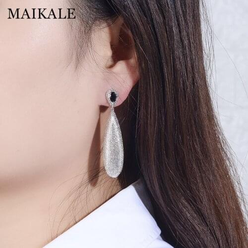MAIKALE Simple Drop Earrings Copper Gold Silver Color/White Black AAA Cubic Zirconia Water Drop Earrings For Women Send Friends