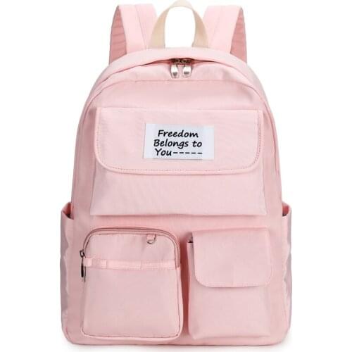 Ladies Solid Color Breathable Casual Backpack Girls Waterproof Large Capacity Backpack Wear-Resistant Simple Style School Bag