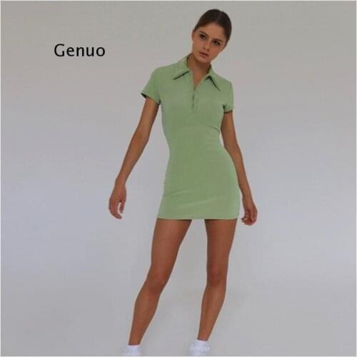 Women Mini Polo Shirt Dress Fitted Mini Dress