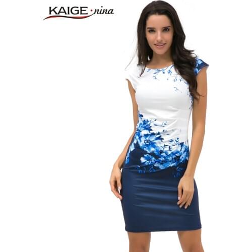 2017 Kaige Nina dress Women bodycon dress plus size women clothing chic elegant sexy fashion o-neck print dresses 9026 a