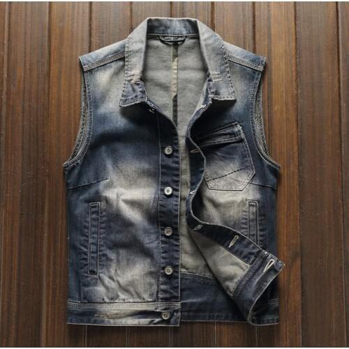 Vest Mens Denim Vintage Blue Casual Slim Biker Trucker Sleeveless Jacket Outwear New High Quality