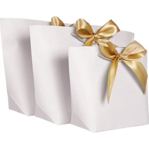 10pcs Gold Present Box For Pajamas Clothes Books Packaging Gold Handle Paper Box Bags Kraft Paper Gift Bag With Handles