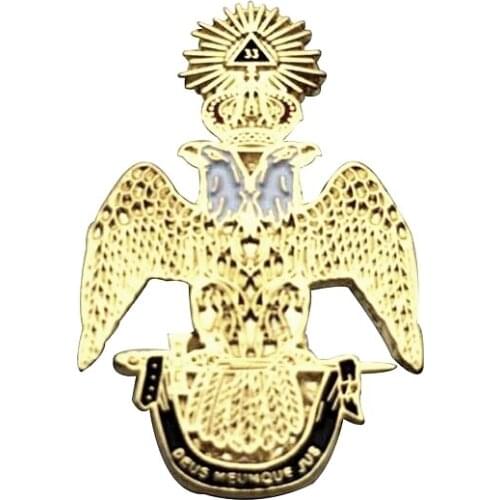 Masonic Lapel Pins Gold Scottish Rite 33 Degree Wing Down Brooch Gifts Badges With Butterfly Clutch,31.8mm