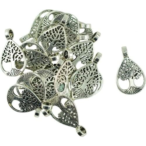 20 Pieces Tibetan Silver Filigree Tear Drop Tree of Life DIY Charms Pendants