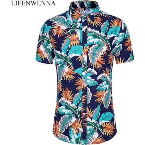 2020 New Casual Shirt Mens Summer Fashion Flower Print Short Sleeve Shirts Mens Plus Size Beach Hawaiian Tops Blouse Male M-7XL