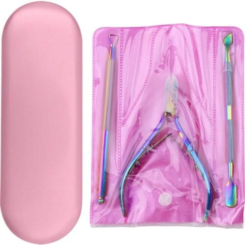 3pcs/box Rainbow Gradient Color Stainless Steel Cuticle Remover Pusher Scissor Nail Tools Two Heads Dead Skin Nipper Clipper