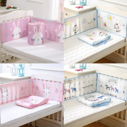4Pcs Breathable Summer Baby Bedding Bumper Collision Mesh Half Around Baby Bumper Crib Set Cartoon Printing Mesh Safety Rails