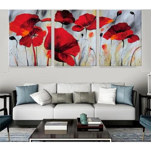 5D Diamond Painting Full Drill Red Poppy DIY Cross Stitch Diamond Mosaic Flower Triptych Beaded Embroidery Needlework Handmade