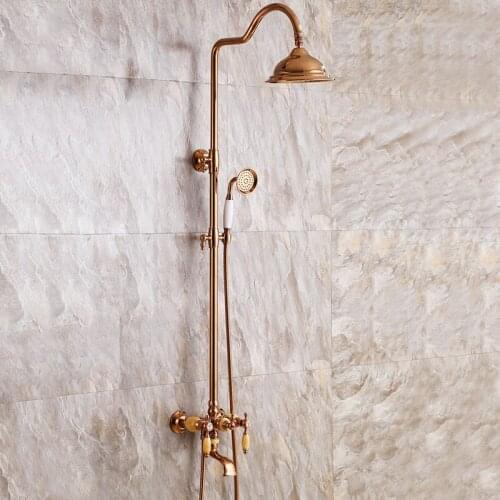 Antique Shower Set European Style Retro Bath All Copper Main Body Can Rise And Fall Round Shower Mixers System