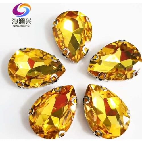 Anti hook Golden yellow DR shape High quality Glass Crystal sew on loose rhinestones,Diy Clothing accessories SWSD19