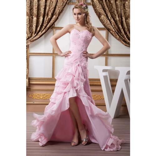 Free shipping 2018 New High Low Beading Pink Formal Gown Party Pageant short front long back prom bridesmaid dresses