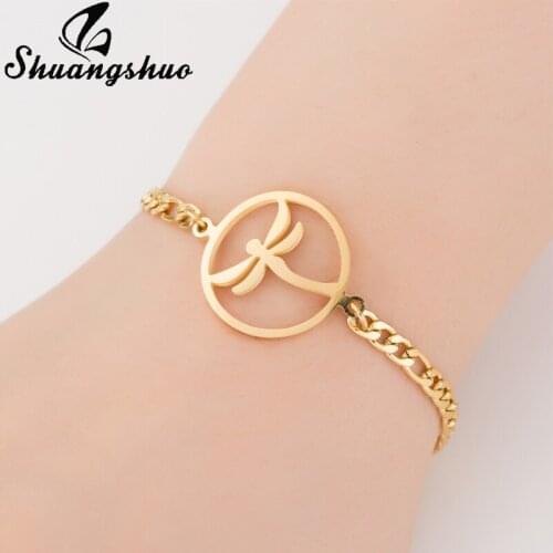 Shuangshuo Dragonfly Chain Link Bracelet Female Circle Stainless Steel Bracelet Cute Animal Bracelets Bangles Women Accessories