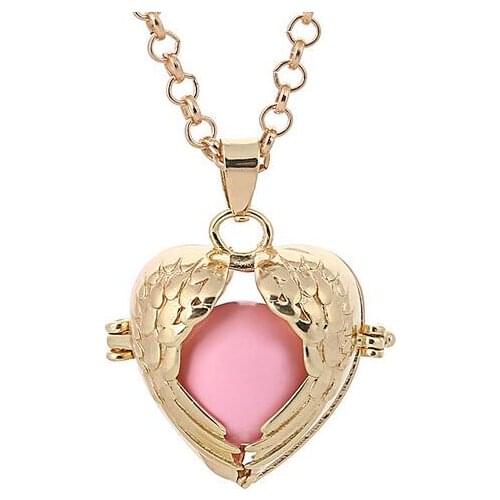 Double Wing Protected Hollow Heart Harmony Pendant with 16mm Belly Ball Angelsrufer Necklace DIY Jewelry