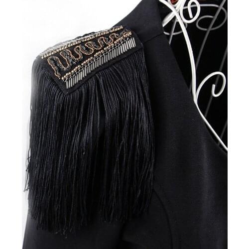 Statement Unisex clothes accessories kpop handmade black tassel Brooch Pin Chain big epaulette epaulet shoulder charreteras