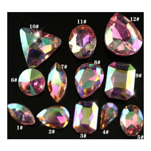 Fantastic 30pcs Pink AB 13x18mm round oval teardrop rectangle faced glass Rhinestone Crystal For Wedding Dress Jewelry Nail Arts