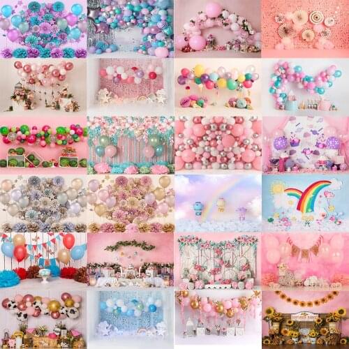 Cake Smash Birthday Photography Backdrops 1st Baby Girl Pink Theme Balloons Decor Background Child Newborn Portrait Photostudio