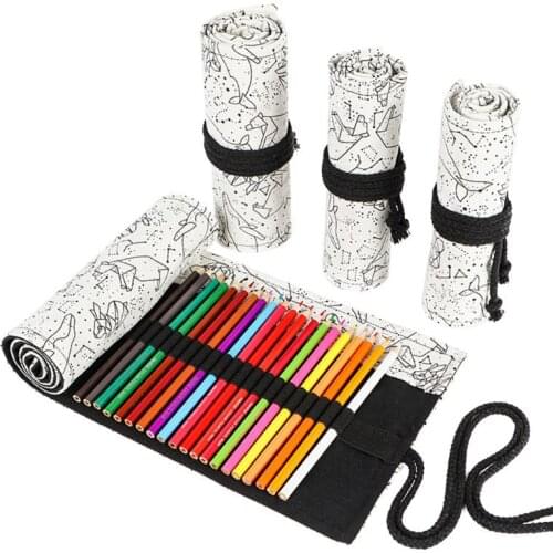 Canvas Constellation 12/24/36/48/72 Hole Roll Pen Curtain Pencil Bag Case Makeup