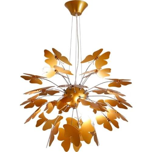 Country Rustic Golden Butterfly Dining Room Pendant Lights Restaurant Creative Pendant Lamp Nordic Living Room Pendant Lamp