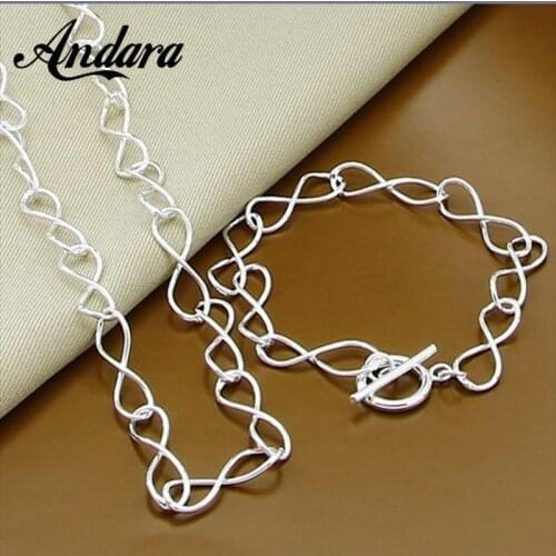 Top Quality 92 Sterling Silver Jewelry Sets Fashion Twist 8-Shape Chain Necklace Bracelet OT Jewelry Set