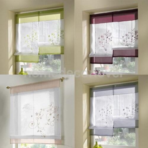 Beauty Embroidered Floral Roman Curtain Voile - Silk Ribbon Lifting Window Valance Drape Blind for Small Window Kitchen Bedroom