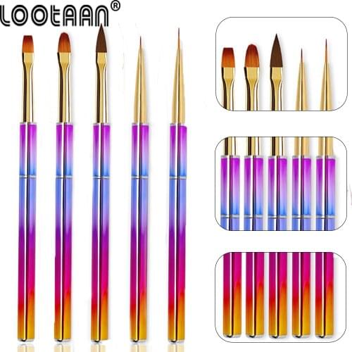 LOOTAAN 5Pcs Colorful Professional Manicure UV Gel Brush Painting Drawing Liner Brush Phototherapy Tools Nail Art Nylon On Hair