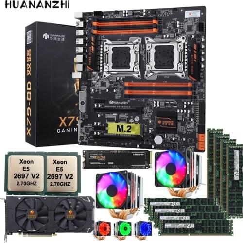 HUANANZHI X79-8D motherboard with M.2 500G NVMe SSD dual CPU Xeon E5 2697 V2 CPU coolers RAM 256G(8*32G) video card GTX1660 6G