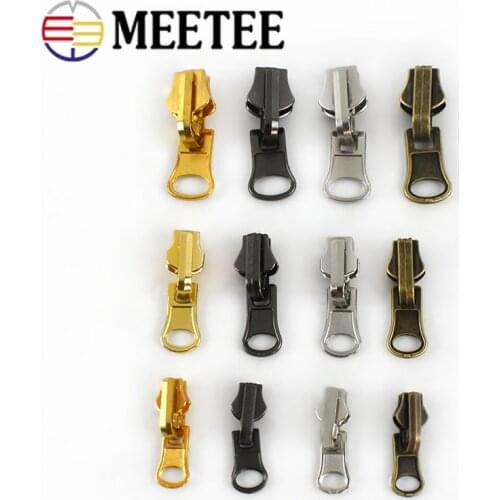 Meetee 10pcs 3#/5#/8# Alloy Zipper Silder Head for Metal Zippers Double-sided Rotation Zip Puller Jacket Garment Sew Material