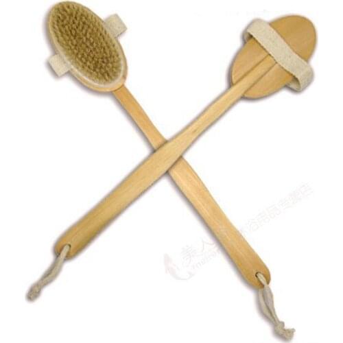 Fashion Hot Natural Long Wooden Bristle Body Brush Massager Bath Shower Back Spa Scrubber LX6109