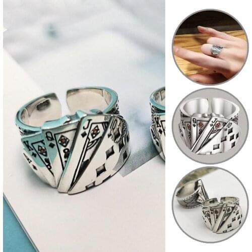 Poker Pattern Retro Playing Card Men Ring for Party Opening Ring Poker Pattern Retro Playing Card Men Ring for Party