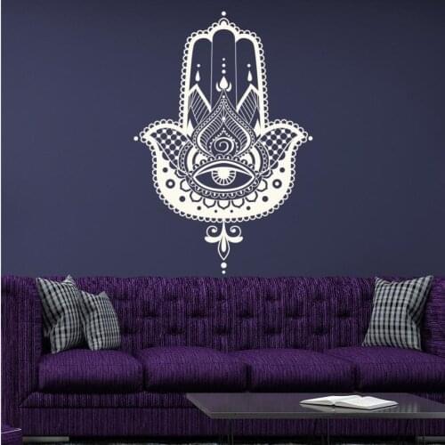 Hamsa Hand Wall Decal Vinyl Sticker Fish Eye Indian Buddha Yoga Fatima Lotus Home Accessories House Bedroom Decoration WW-90