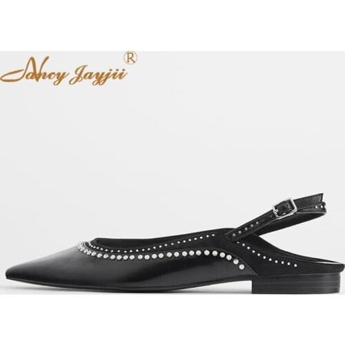 Black rhinestone heel with flat shoes pointed toe casual shoes womens shoes office comfortable occupation large size 4-16