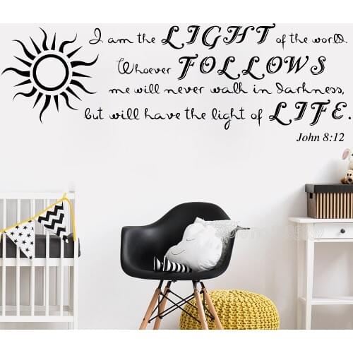 John 8:12 Bible Verse Wall Decal Scripture Wall Sticker Living Room Wall Decor Fancy Font Murals Kids Room Wallpaper Quote LC739