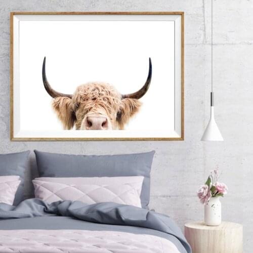 Peeking Cow Art Print Nordic Poster Animals Canvas Painting Photography Wall Art Pictures For Living Room Modern Home Decor