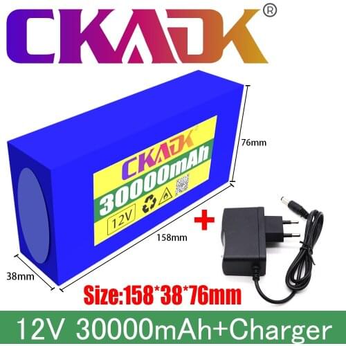 New portable 12V Li ion battery, 100% mAh, DC 30000 V, 30ah Li ion battery, with EU 12.6 socket and 12.6V 1A charger