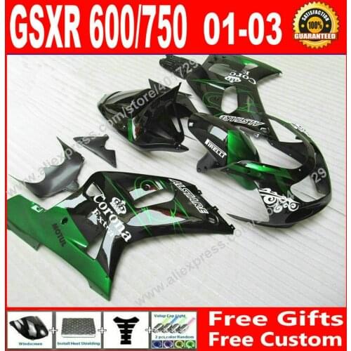 Hot sale Fairings for bodywork black green SUZUKI 2001 2002 2003 GSXR 600 750 motocycle parts 01 02 03 fairing kits 7 gift JG93