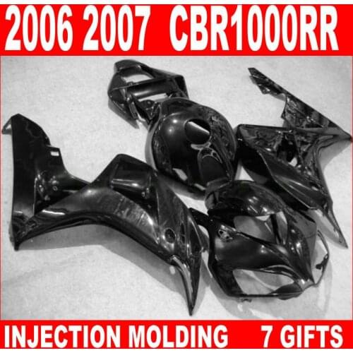 ABS plastic motobike for HONDA 2006 2007 cbr 1000 rr fairings glossy black CBR1000RR 06 07 fairing JH86 +7 gifts