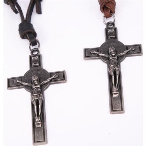 Pu leather necklace religious jewelry Religious Cross Jesus Christian Bible Inspiring Faith Bracelets Men Personalize Gift