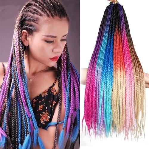 Synthetic Crochet Hair Box Braids 24 Inch Ombre Colorful 24 Roots Extensions Wigs Zizi Braid African Crochet Braid Hair